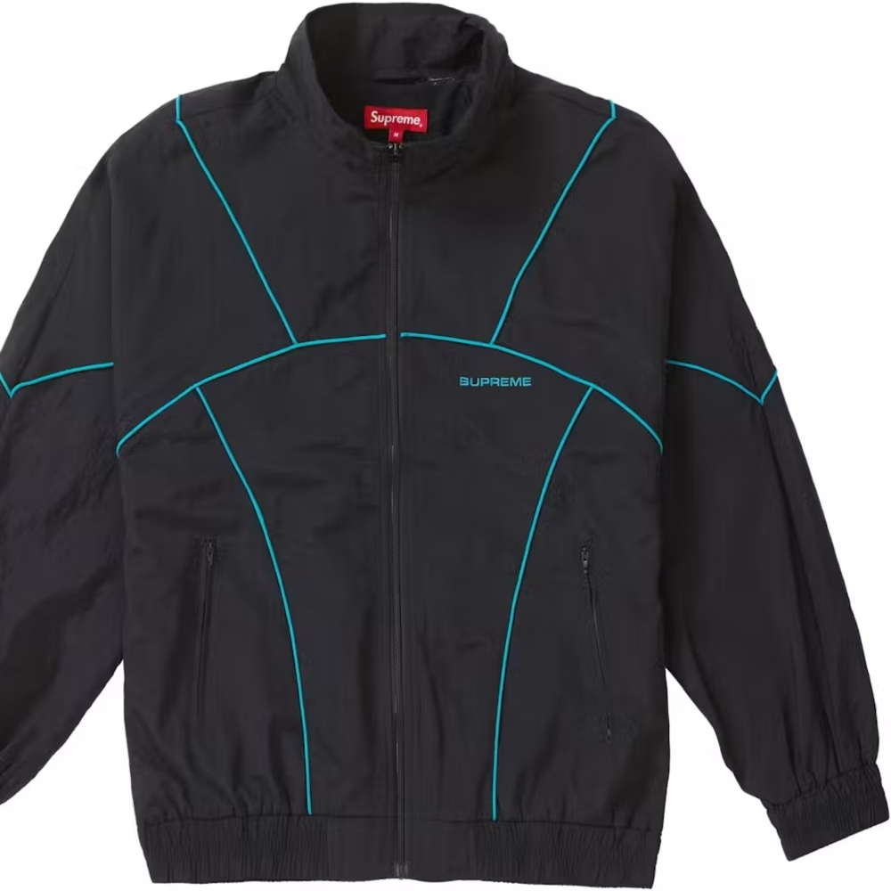 Supreme Piping Track Jacket Black with Teal Highlights SS19J71